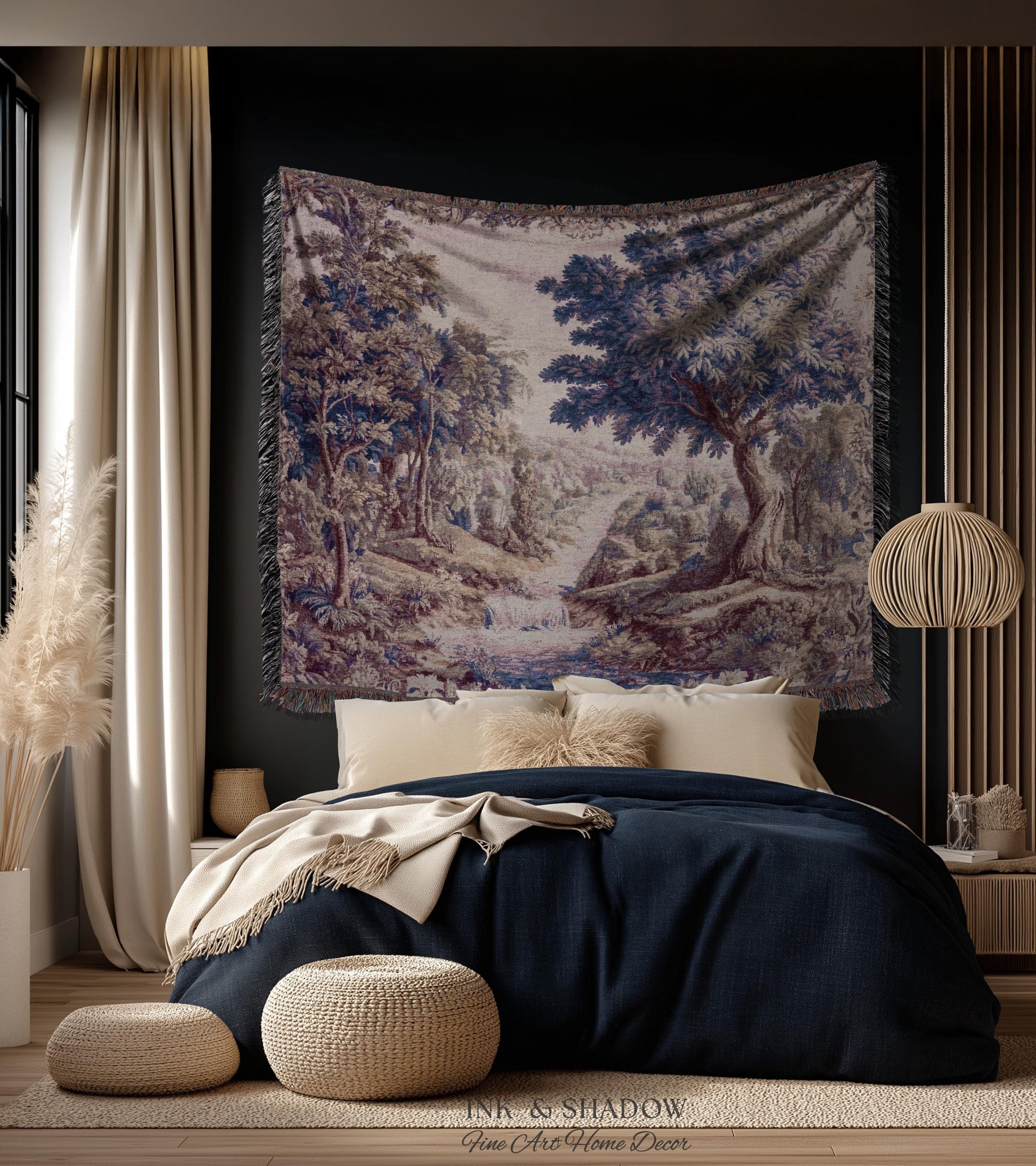 Aubusson Style Whimsical Woodland Art Wall Tapestry | French Rococo Textile Scenic Countryside Landscape Soft Luxury Romantic Pastoral Throw