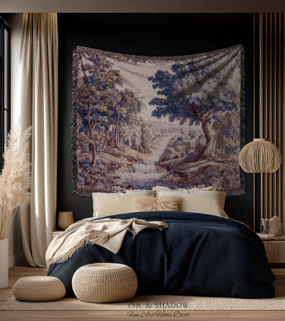 Aubusson Style Whimsical Woodland Art Wall Tapestry | French Rococo Textile Scenic Countryside Landscape Soft Luxury Romantic Pastoral Throw