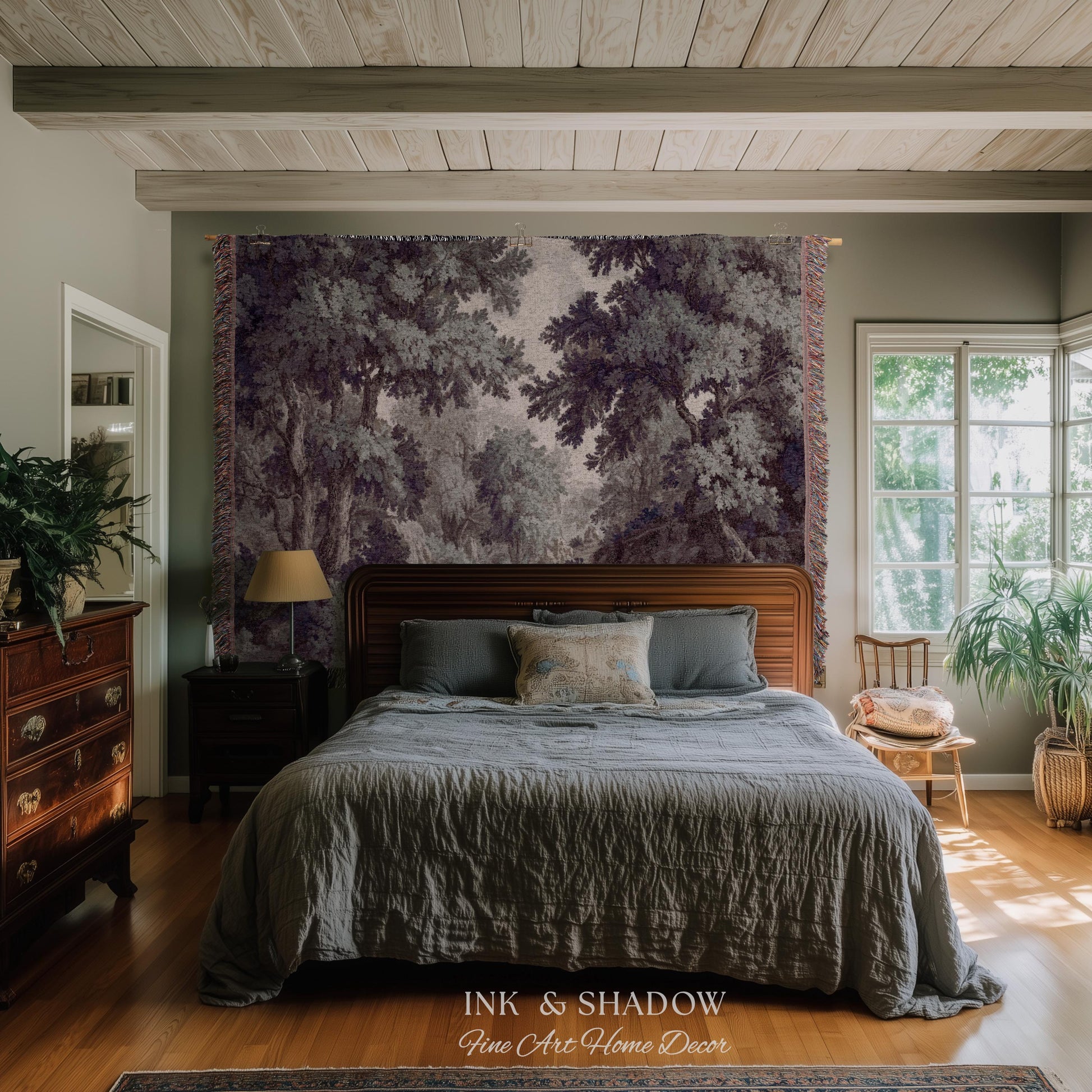 Forest Path Serene French Landscape Woven Wall Art | Vintage Romantic Soft Countryside Rustic Verdure Tapestry Traditional French Home Decor