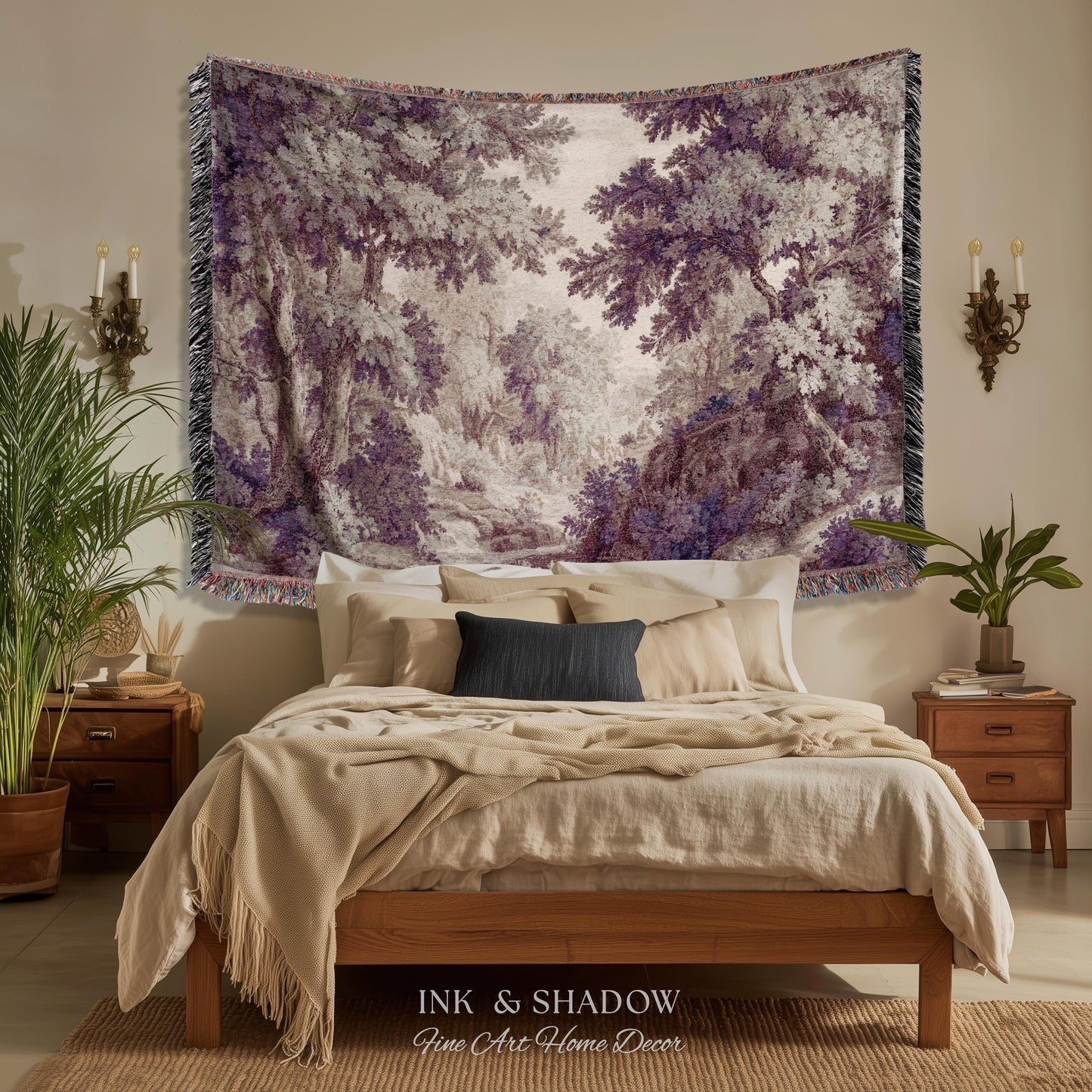 Forest Path Serene French Landscape Woven Wall Art | Vintage Romantic Soft Countryside Rustic Verdure Tapestry Traditional French Home Decor