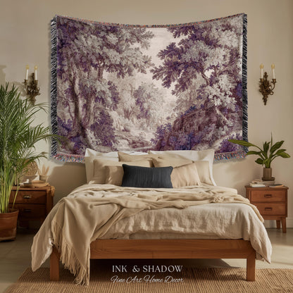 Forest Path Serene French Landscape Woven Wall Art | Vintage Romantic Soft Countryside Rustic Verdure Tapestry Traditional French Home Decor