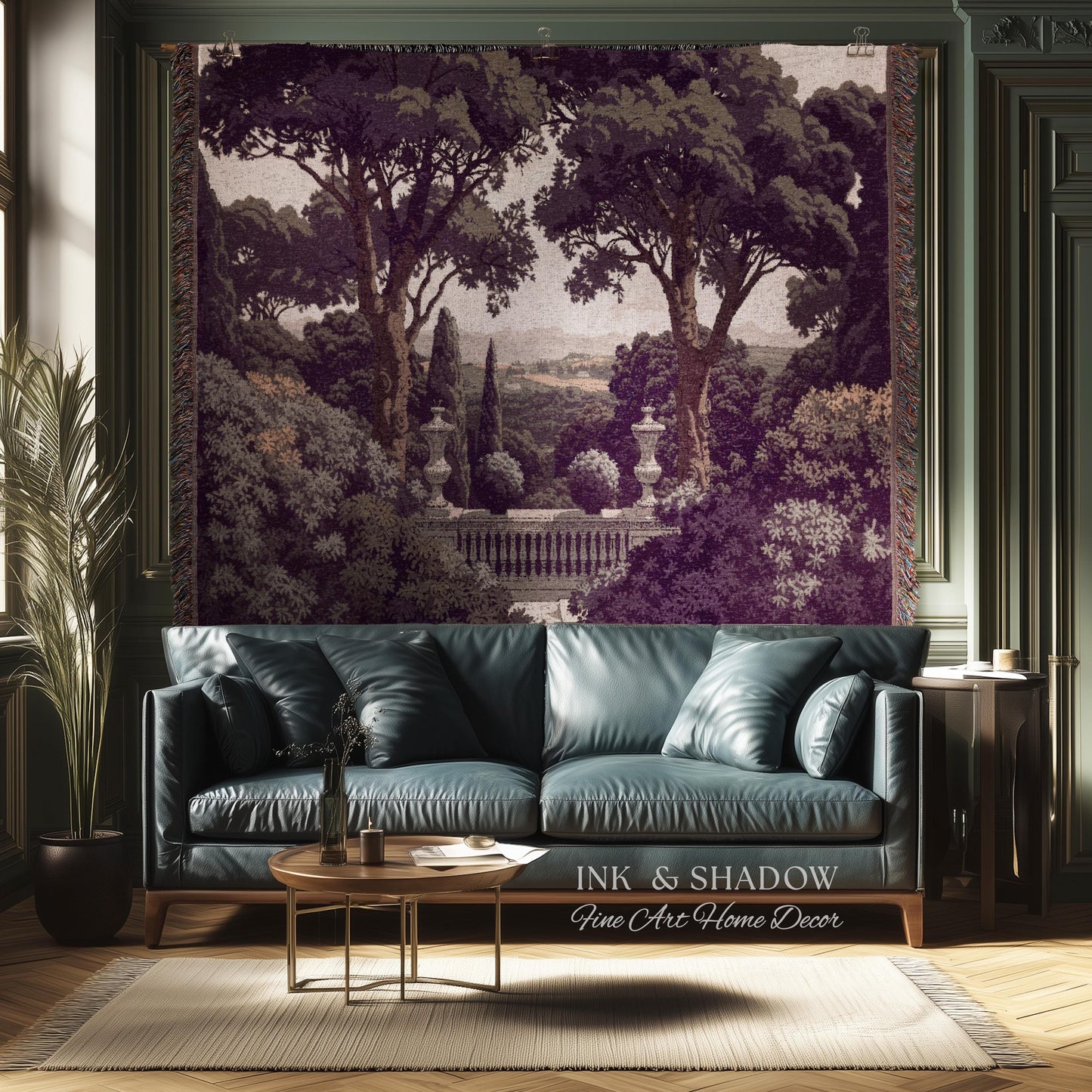 Mediterranean Villa Romantic Landscape Tapestry Throw | Pastoral Countryside Vintage Terrace Dark Romantic Jacquard Woven Classical Blanket