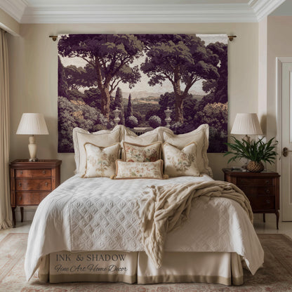 Mediterranean Villa Romantic Landscape Tapestry Throw | Pastoral Countryside Vintage Terrace Dark Romantic Jacquard Woven Classical Blanket
