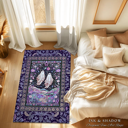 Cosmic Purple Ghost Landscape Rug | Ethereal Landscape Whimsical Accent Rug Cottagecore Halloween Bedroom Fairycore Aesthetic Floral Decor |
