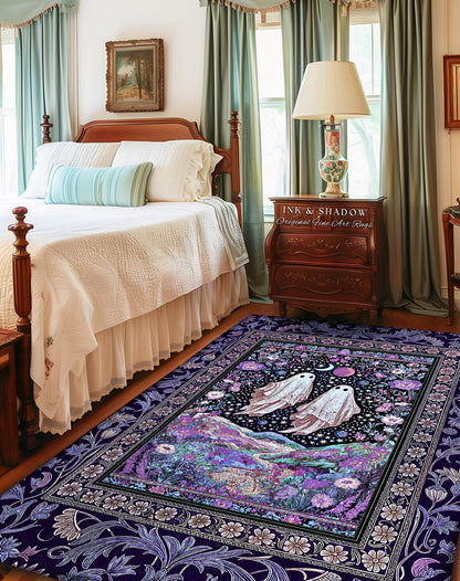Cosmic Purple Ghost Landscape Rug | Ethereal Landscape Whimsical Accent Rug Cottagecore Halloween Bedroom Fairycore Aesthetic Floral Decor |