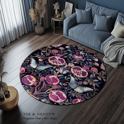 Whimsical Pomegranate Butterfly Rug Enchanted Woodland Victorian Gothic | Dark Academia Vintage Fairycore Botanical Art Ethereal Home Decor