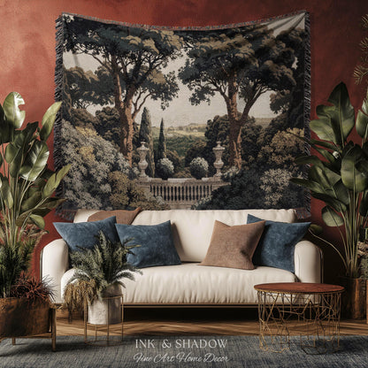Tuscan Terrace Formal Wall Tapestry | Traditional Scenic Textile European Wall Art Neoclassical Verdure Woven Throw Blanket Classic Jacquard