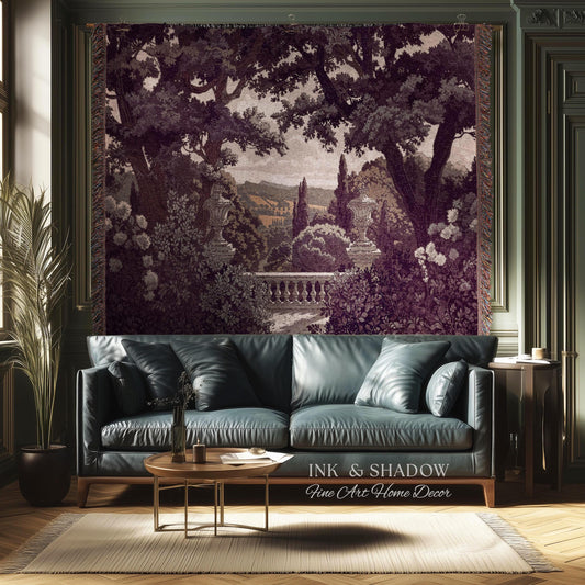 Dark Italian Garden Formal Woven Wall Art | Traditional Victorian Tapestry European Estate Jacquard Throw Blanket Neoclassical Home Romantic