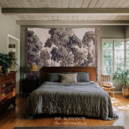 Earthy Pastel Forest Woodland Tapestry Wall Art | Vintage Botanical Naturalism Historical Verdure Bedroom Decor French Woven Jacquard Throw