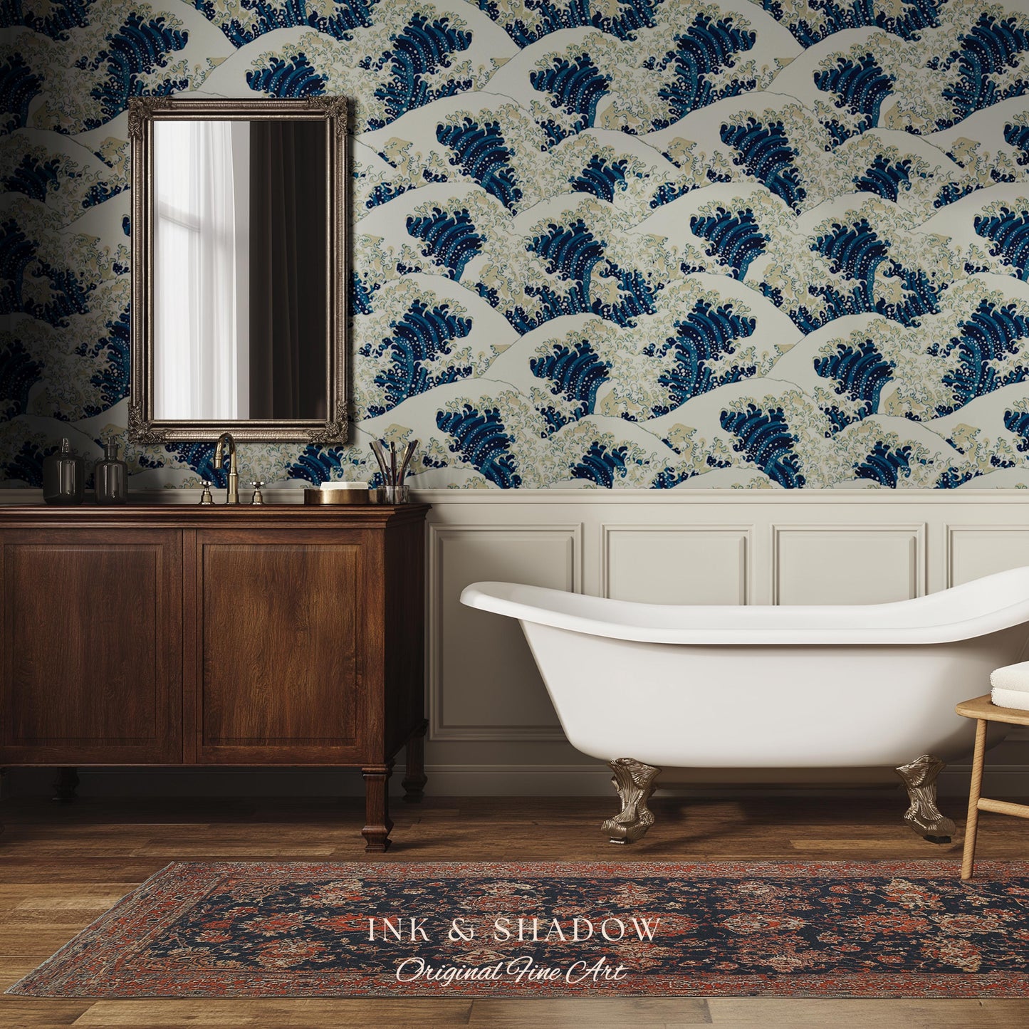 The Great Wave off Kanagawa Wallpaper | Japanese Woodblock Hokusai-Inspired Seascape Fine Art Japonisme Maximalist Peel and Stick Pattern