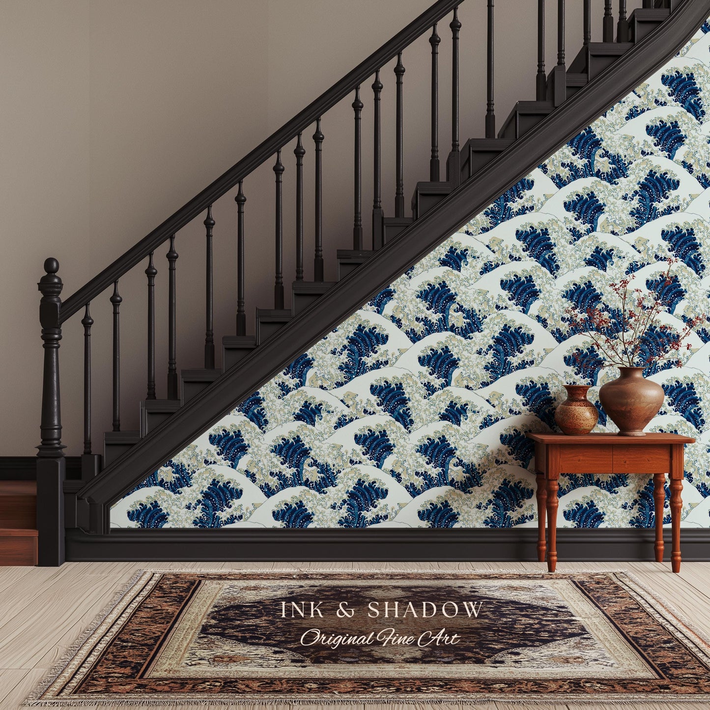 The Great Wave off Kanagawa Wallpaper | Japanese Woodblock Hokusai-Inspired Seascape Fine Art Japonisme Maximalist Peel and Stick Pattern