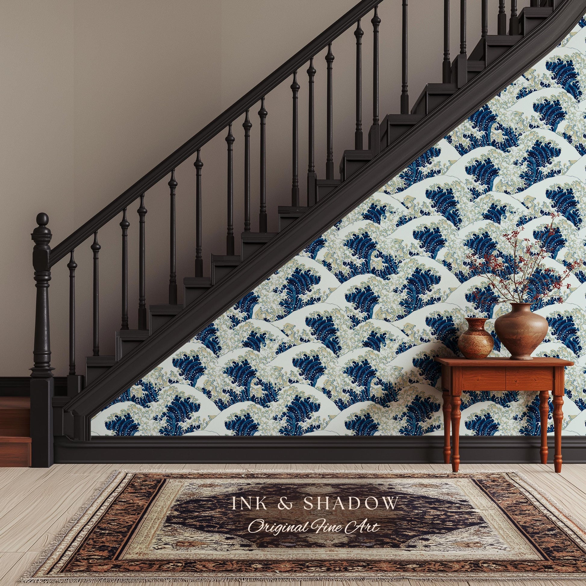 The Great Wave off Kanagawa Wallpaper | Japanese Woodblock Hokusai-Inspired Seascape Fine Art Japonisme Maximalist Peel and Stick Pattern