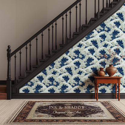 The Great Wave off Kanagawa Wallpaper | Japanese Woodblock Hokusai-Inspired Seascape Fine Art Japonisme Maximalist Peel and Stick Pattern