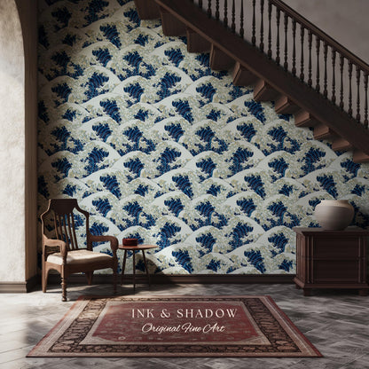 The Great Wave off Kanagawa Wallpaper | Japanese Woodblock Hokusai-Inspired Seascape Fine Art Japonisme Maximalist Peel and Stick Pattern