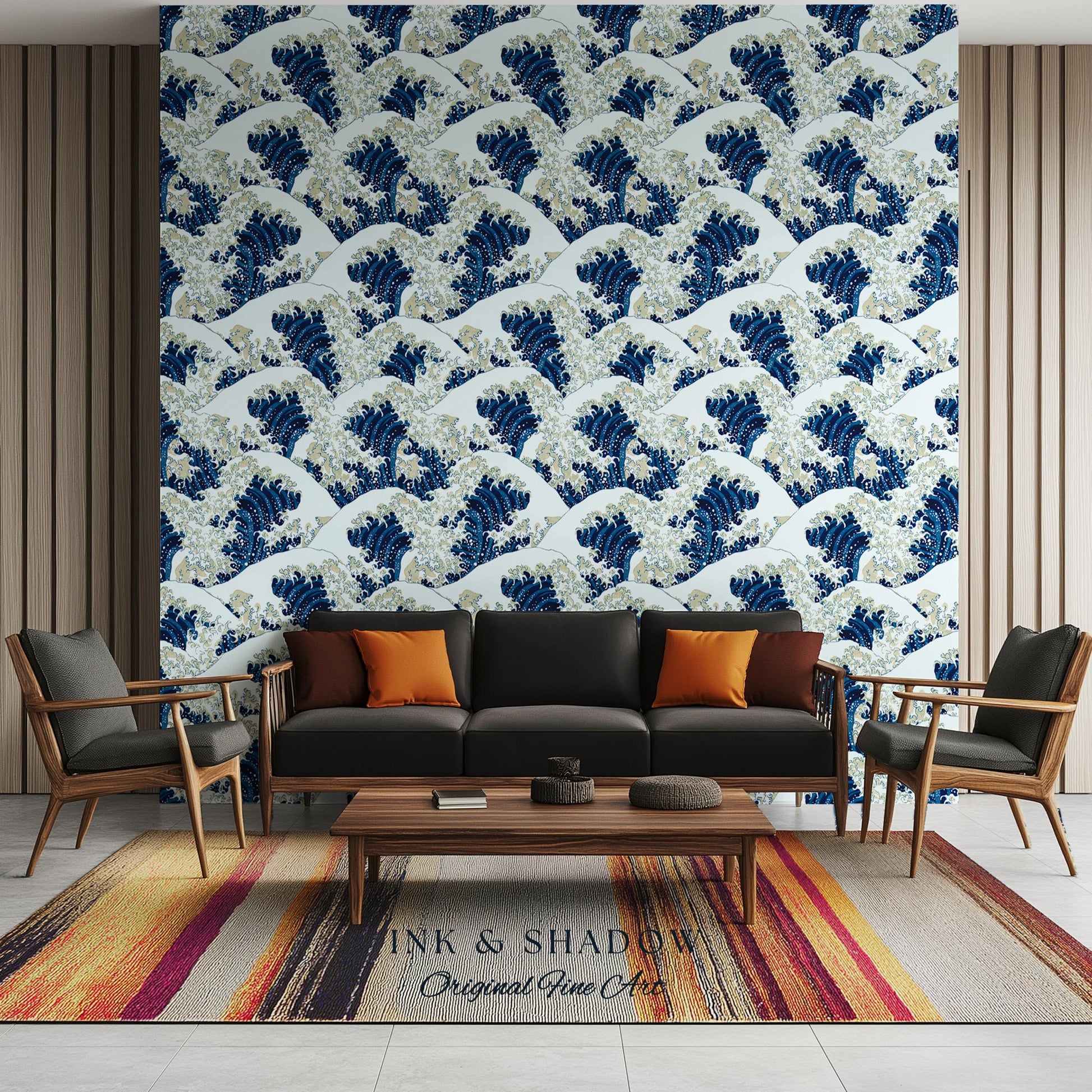 The Great Wave off Kanagawa Wallpaper | Japanese Woodblock Hokusai-Inspired Seascape Fine Art Japonisme Maximalist Peel and Stick Pattern