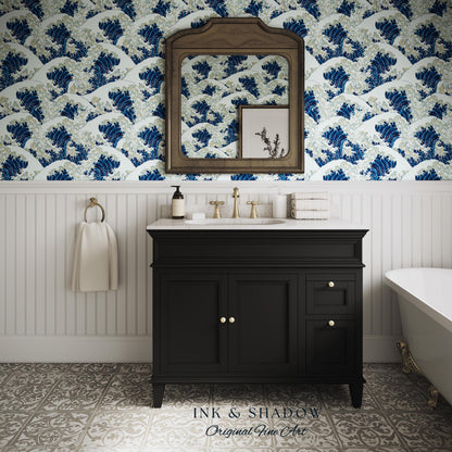 The Great Wave off Kanagawa Wallpaper | Japanese Woodblock Hokusai-Inspired Seascape Fine Art Japonisme Maximalist Peel and Stick Pattern