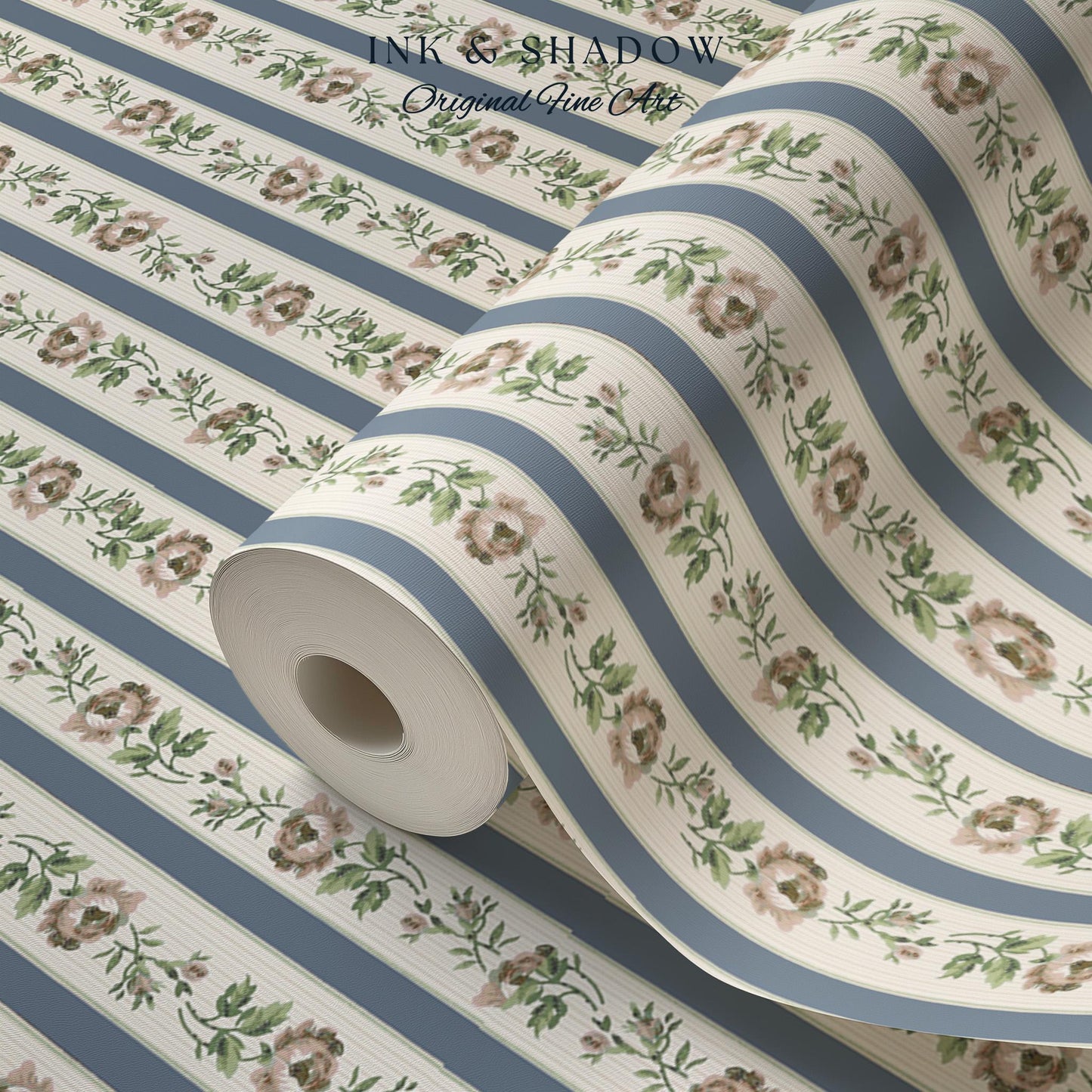 Soft Pastoral English Manor Wallpaper | Grandmillenial Feminine Ribbon Stripe Pastel Heirloom French Country Peel and Stick Bedroom Textiles