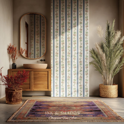 Soft Pastoral English Manor Wallpaper | Grandmillenial Feminine Ribbon Stripe Pastel Heirloom French Country Peel and Stick Bedroom Textiles