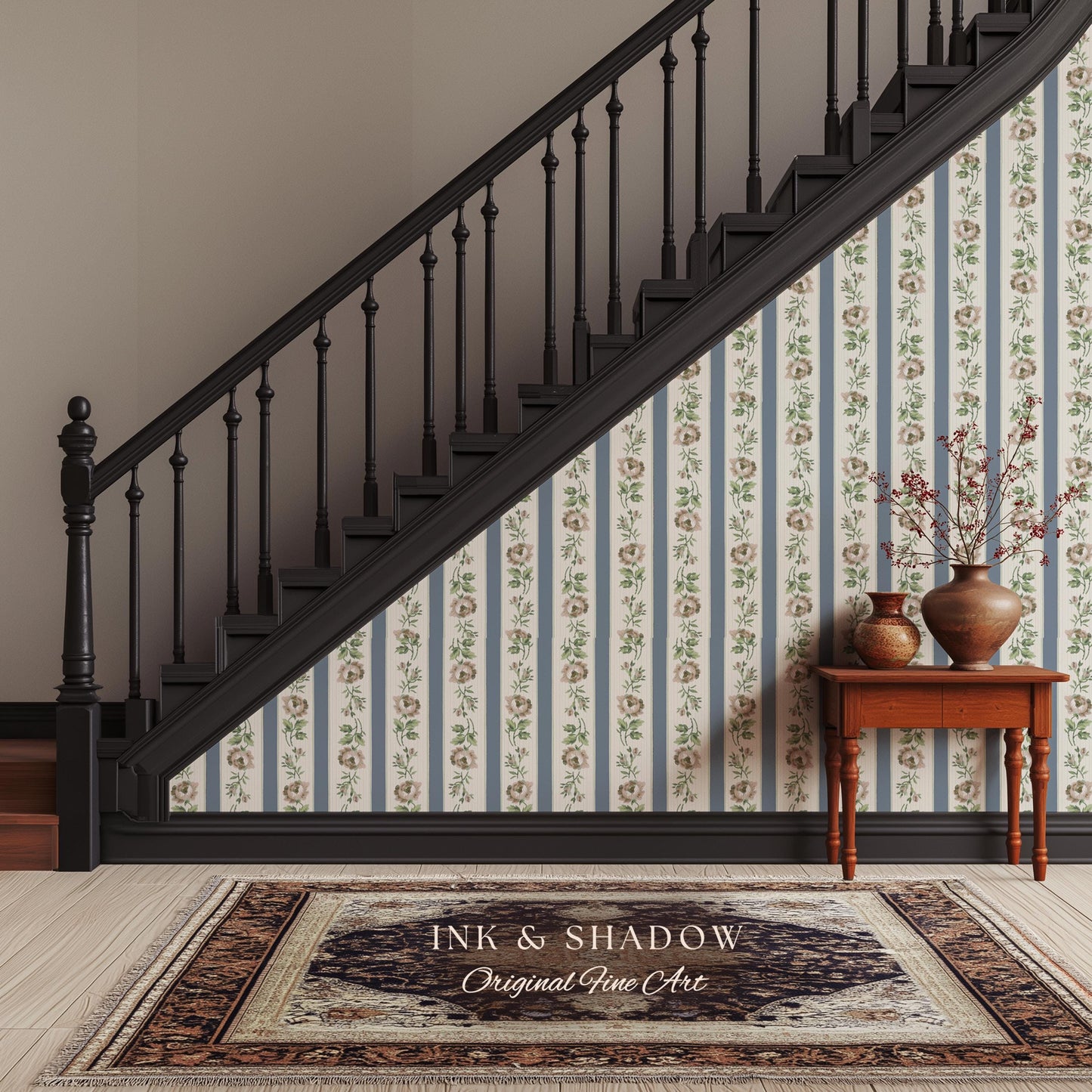 Soft Pastoral English Manor Wallpaper | Grandmillenial Feminine Ribbon Stripe Pastel Heirloom French Country Peel and Stick Bedroom Textiles