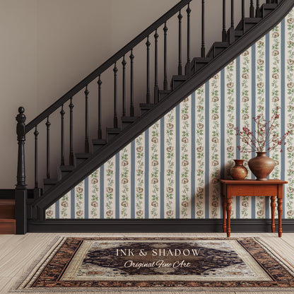 Soft Pastoral English Manor Wallpaper | Grandmillenial Feminine Ribbon Stripe Pastel Heirloom French Country Peel and Stick Bedroom Textiles