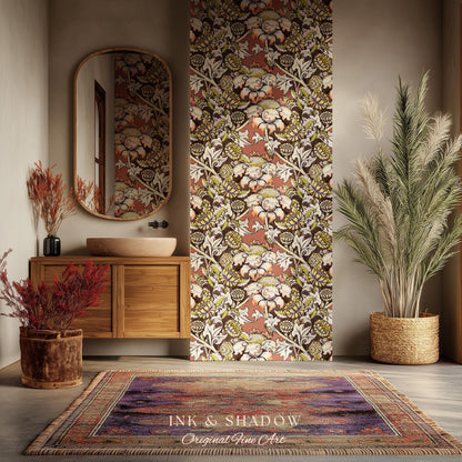 Autumn Maximalist Old-World Wallpaper | Library English Decorative Textile William Morris Bedroom Renter Friendly Arts and Crafts Design