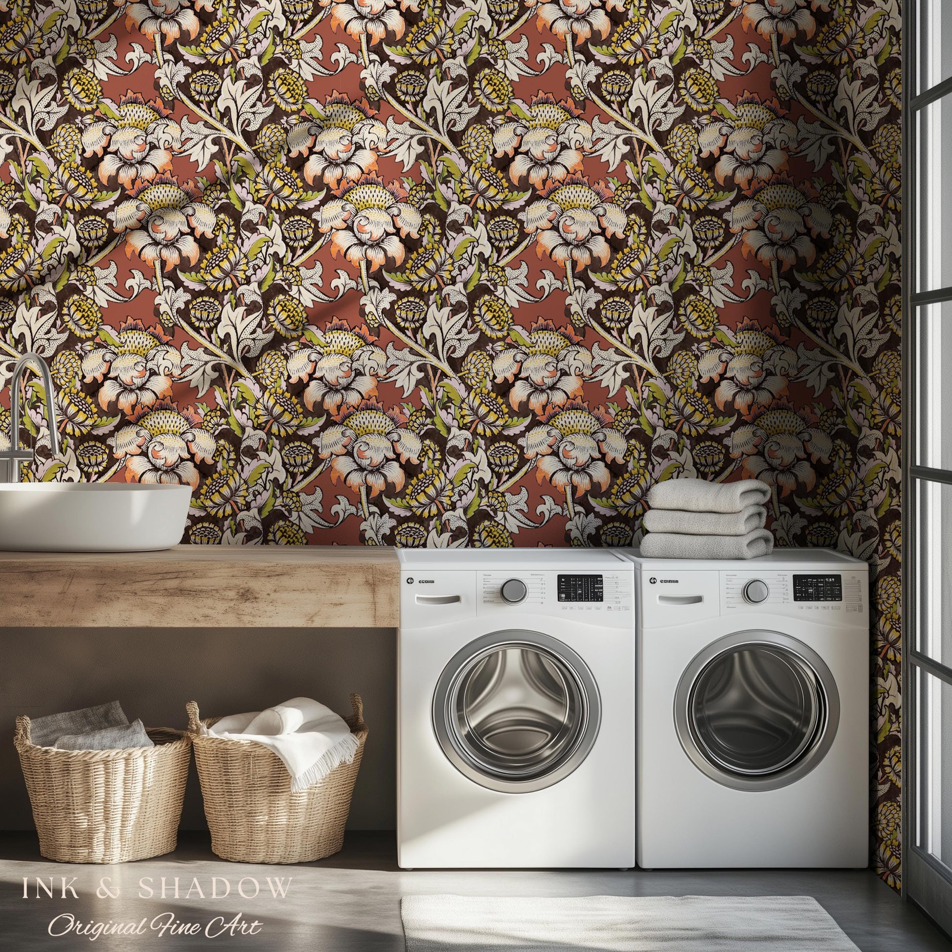 Autumn Maximalist Old-World Wallpaper | Library English Decorative Textile William Morris Bedroom Renter Friendly Arts and Crafts Design