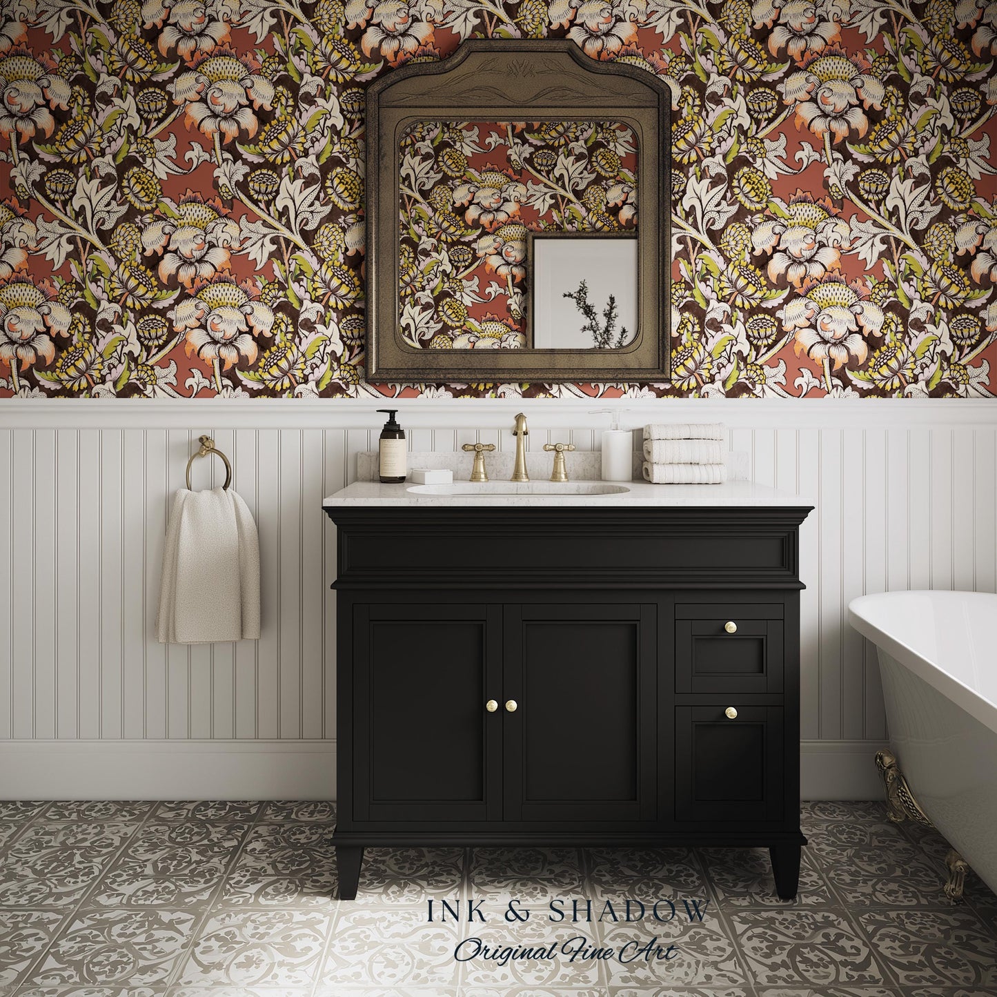 Autumn Maximalist Old-World Wallpaper | Library English Decorative Textile William Morris Bedroom Renter Friendly Arts and Crafts Design