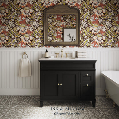 Autumn Maximalist Old-World Wallpaper | Library English Decorative Textile William Morris Bedroom Renter Friendly Arts and Crafts Design
