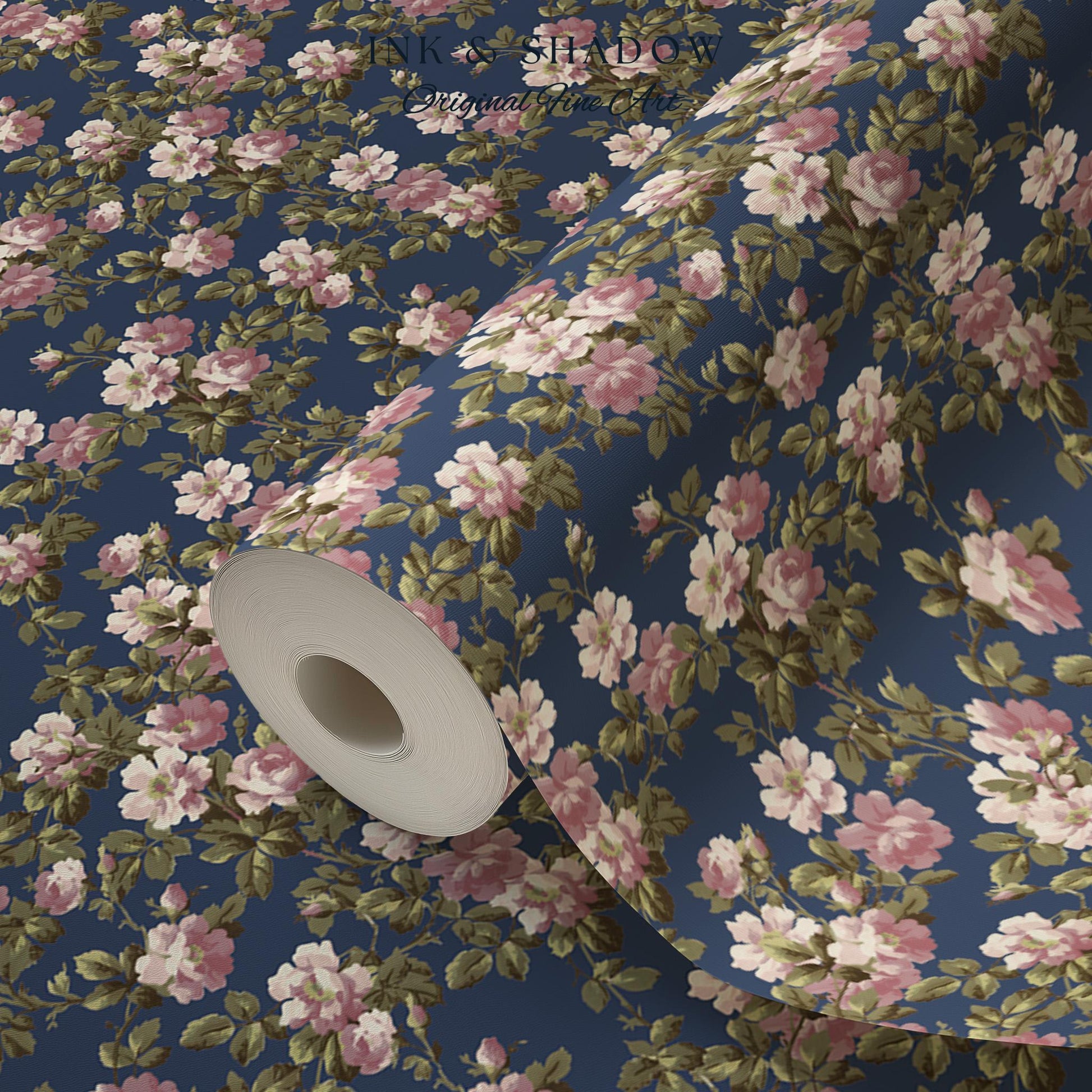 Traditional Cottage Rose Wallpaper | Soft Clustered Florals English Country Bedroom 19th Century Parlor Room Renter Friendly Chintz Wall