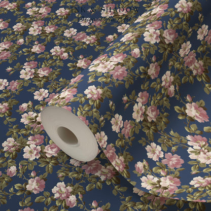 Traditional Cottage Rose Wallpaper | Soft Clustered Florals English Country Bedroom 19th Century Parlor Room Renter Friendly Chintz Wall
