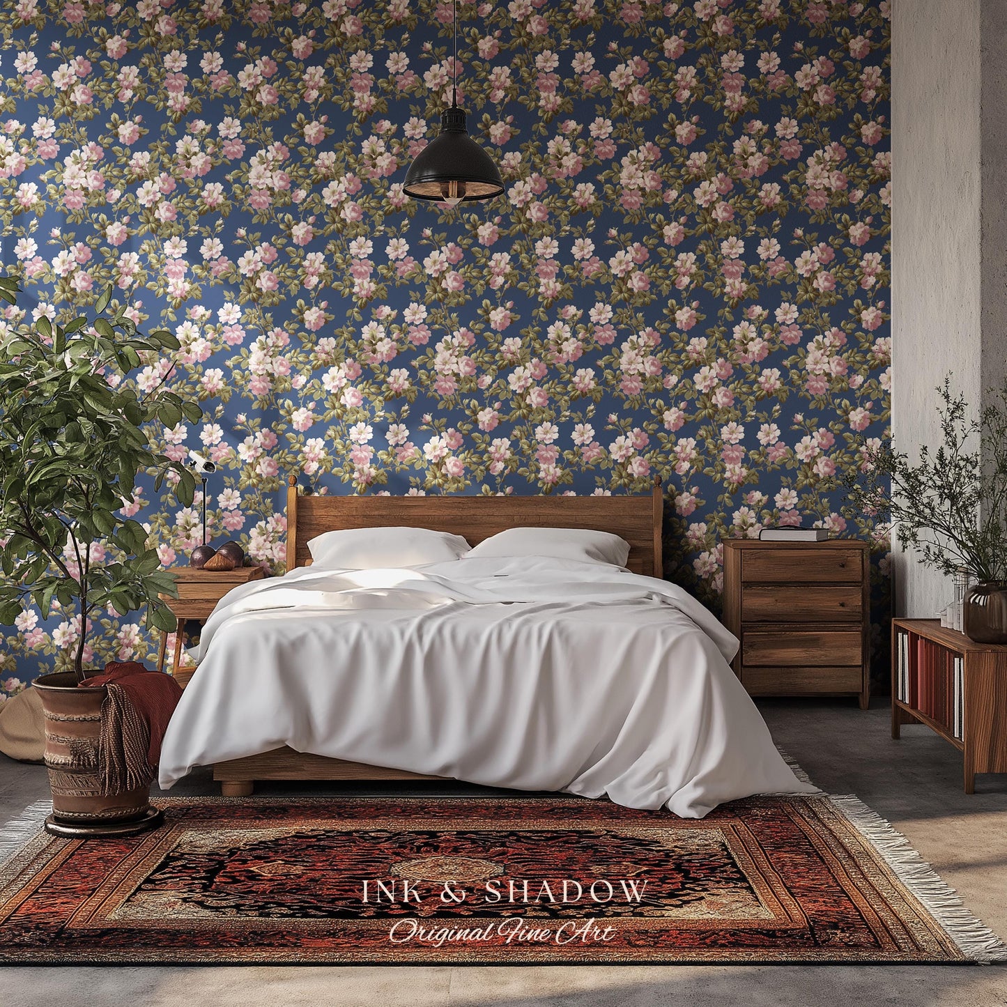 Traditional Cottage Rose Wallpaper | Soft Clustered Florals English Country Bedroom 19th Century Parlor Room Renter Friendly Chintz Wall