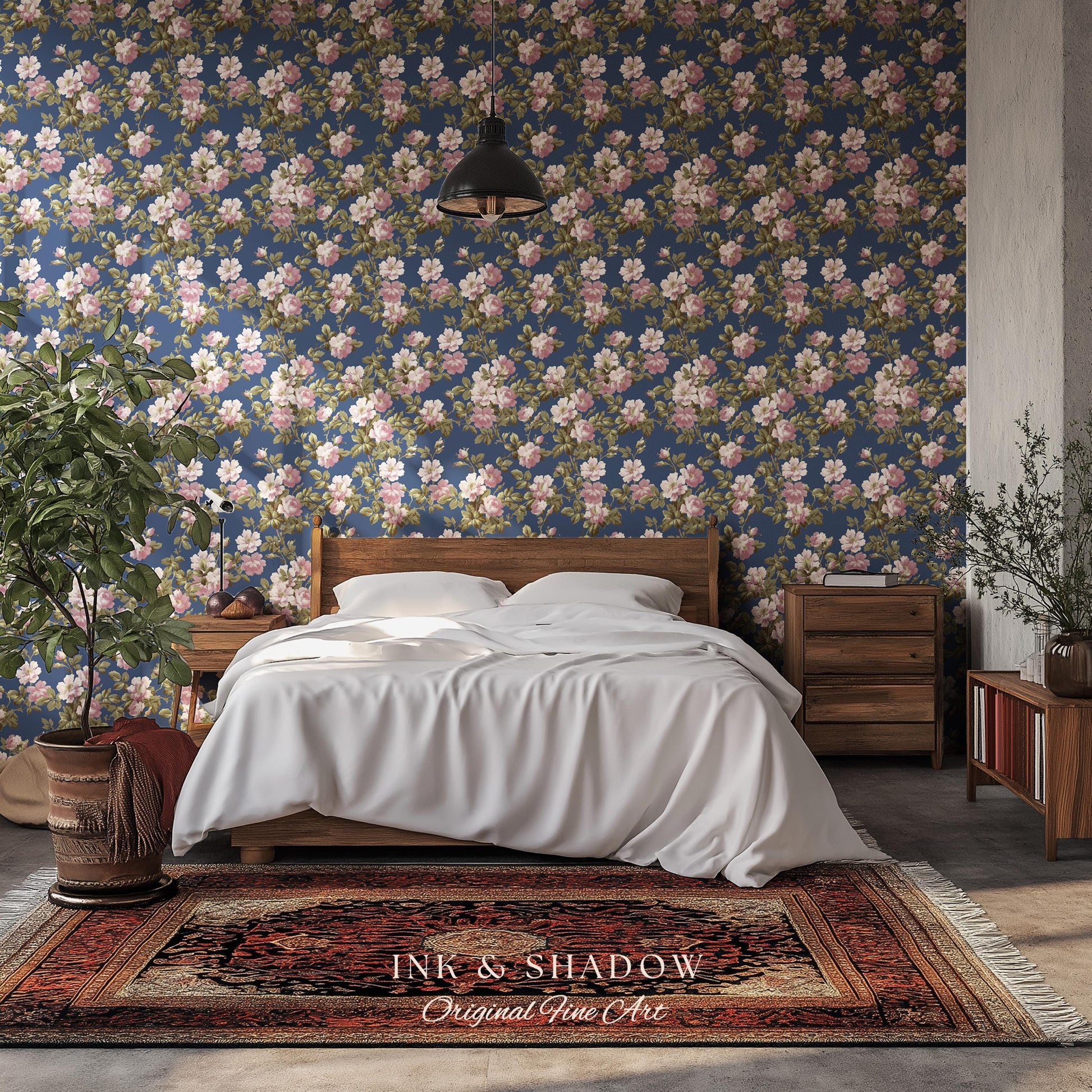 Traditional Cottage Rose Wallpaper | Soft Clustered Florals English Country Bedroom 19th Century Parlor Room Renter Friendly Chintz Wall