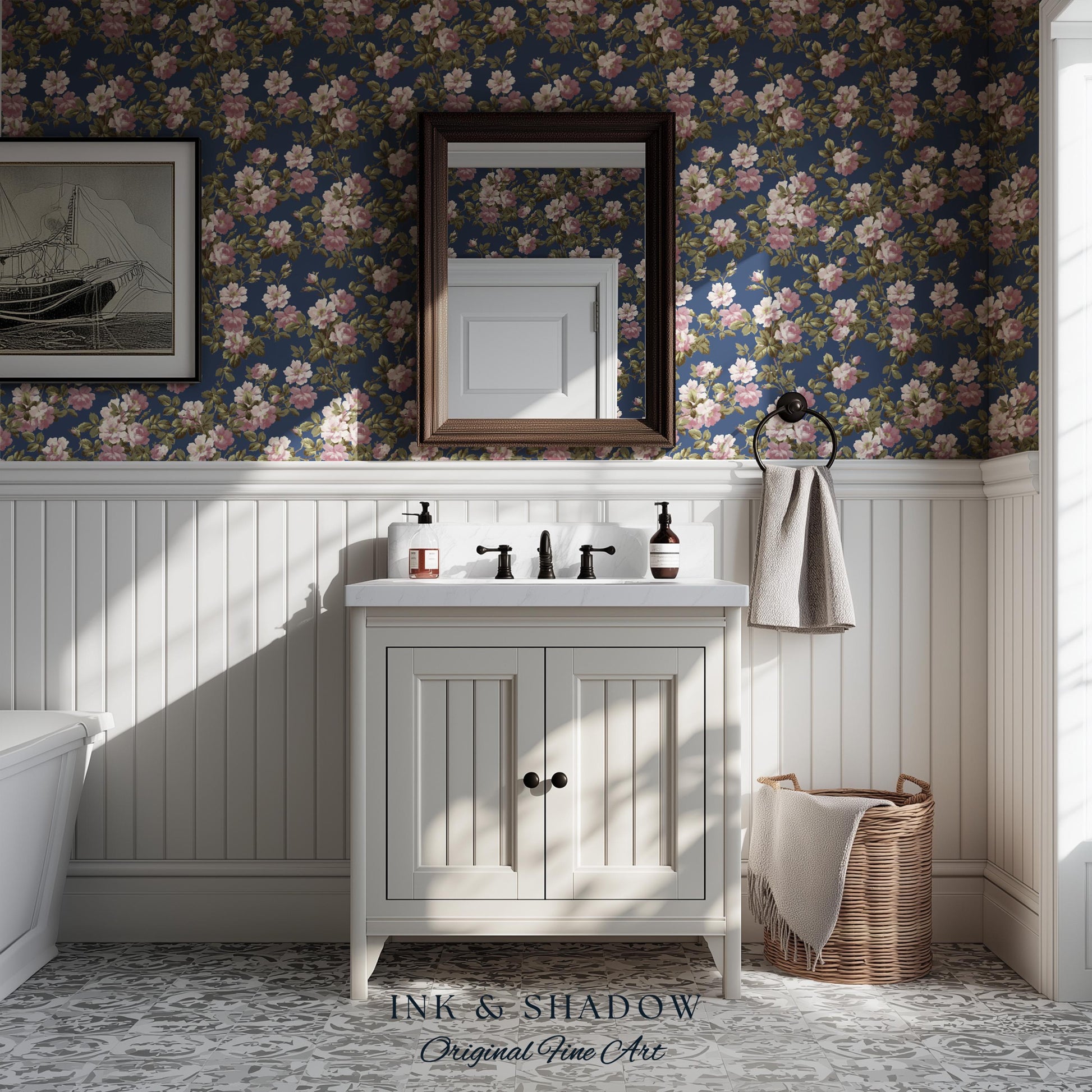 Traditional Cottage Rose Wallpaper | Soft Clustered Florals English Country Bedroom 19th Century Parlor Room Renter Friendly Chintz Wall