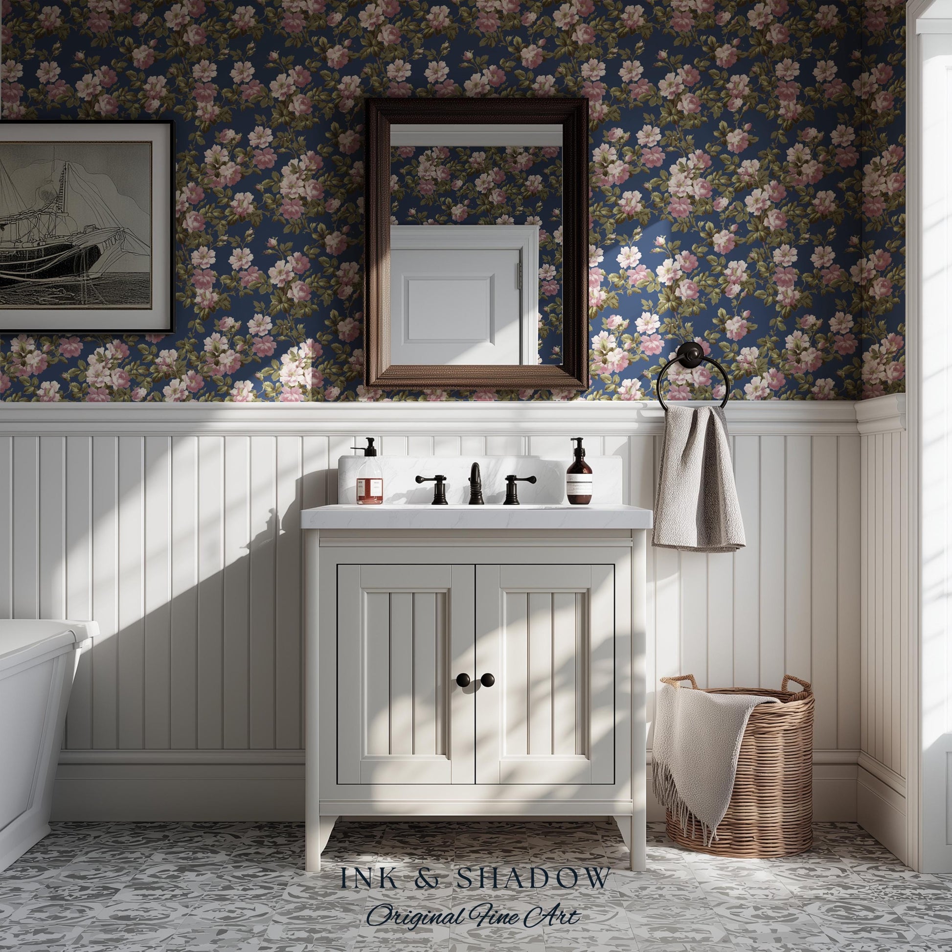 Traditional Cottage Rose Wallpaper | Soft Clustered Florals English Country Bedroom 19th Century Parlor Room Renter Friendly Chintz Wall