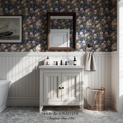 Traditional Cottage Rose Wallpaper | Soft Clustered Florals English Country Bedroom 19th Century Parlor Room Renter Friendly Chintz Wall