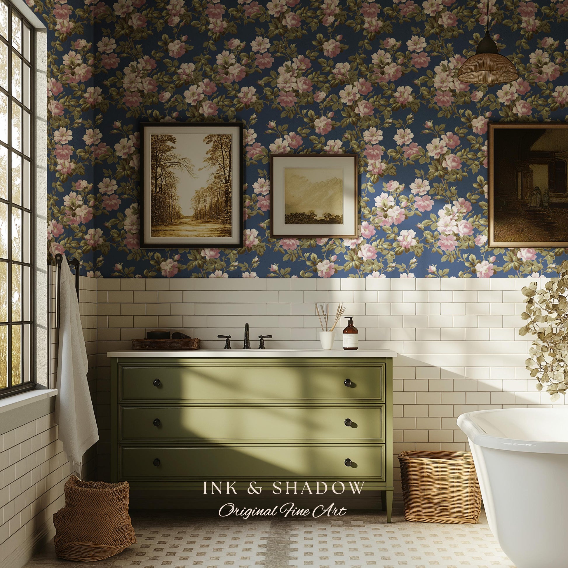 Traditional Cottage Rose Wallpaper | Soft Clustered Florals English Country Bedroom 19th Century Parlor Room Renter Friendly Chintz Wall