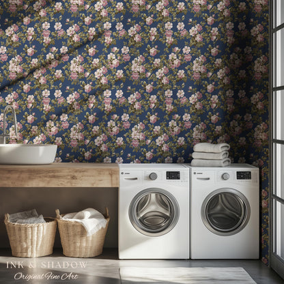 Traditional Cottage Rose Wallpaper | Soft Clustered Florals English Country Bedroom 19th Century Parlor Room Renter Friendly Chintz Wall