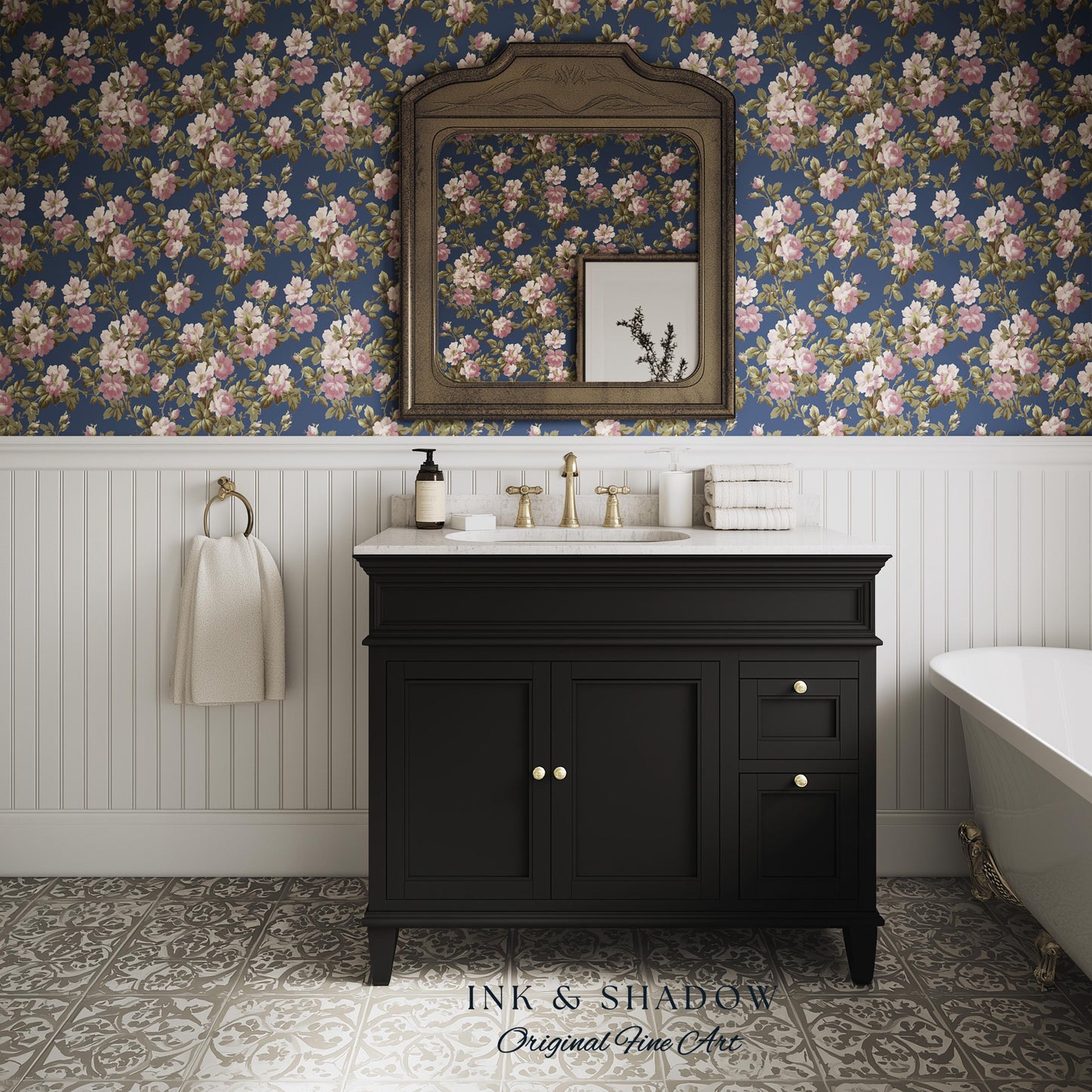 Traditional Cottage Rose Wallpaper | Soft Clustered Florals English Country Bedroom 19th Century Parlor Room Renter Friendly Chintz Wall