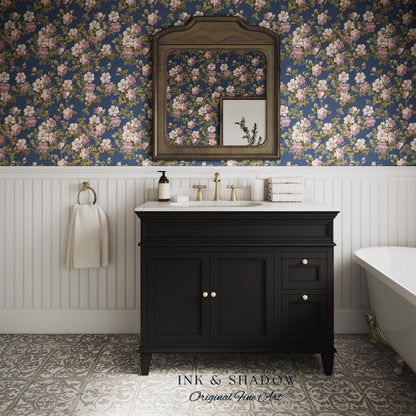 Traditional Cottage Rose Wallpaper | Soft Clustered Florals English Country Bedroom 19th Century Parlor Room Renter Friendly Chintz Wall