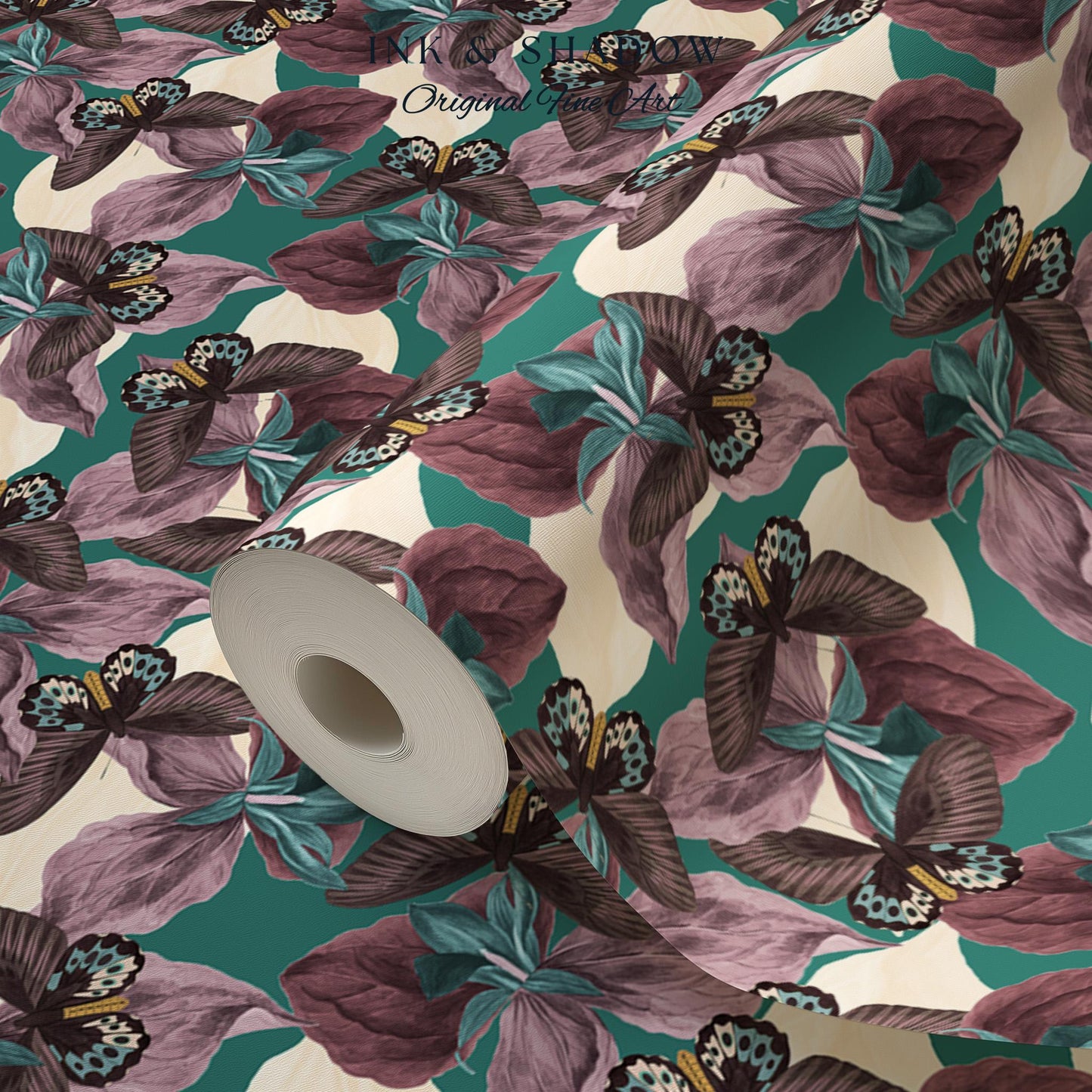 Tropical Fauna Jewel-Toned Wallpaper | Color Blocking Wall Art Maximalist Butterfly Home Accent Bold Botanical Exotica Teal Peel and Stick