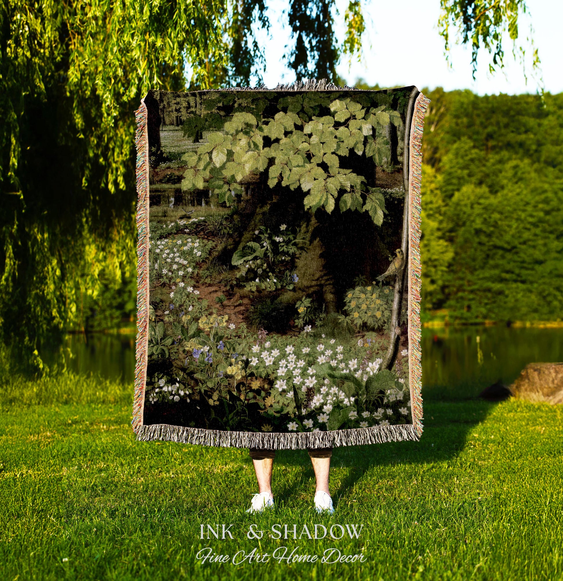 Dark Botanical Tapestry | Renaissance Art Woven Blanket | Victorian Gothic Aesthetic Tapestry Woven | Bookish Room Decor Aesthetic Blanket