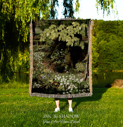 Dark Botanical Tapestry | Renaissance Art Woven Blanket | Victorian Gothic Aesthetic Tapestry Woven | Bookish Room Decor Aesthetic Blanket