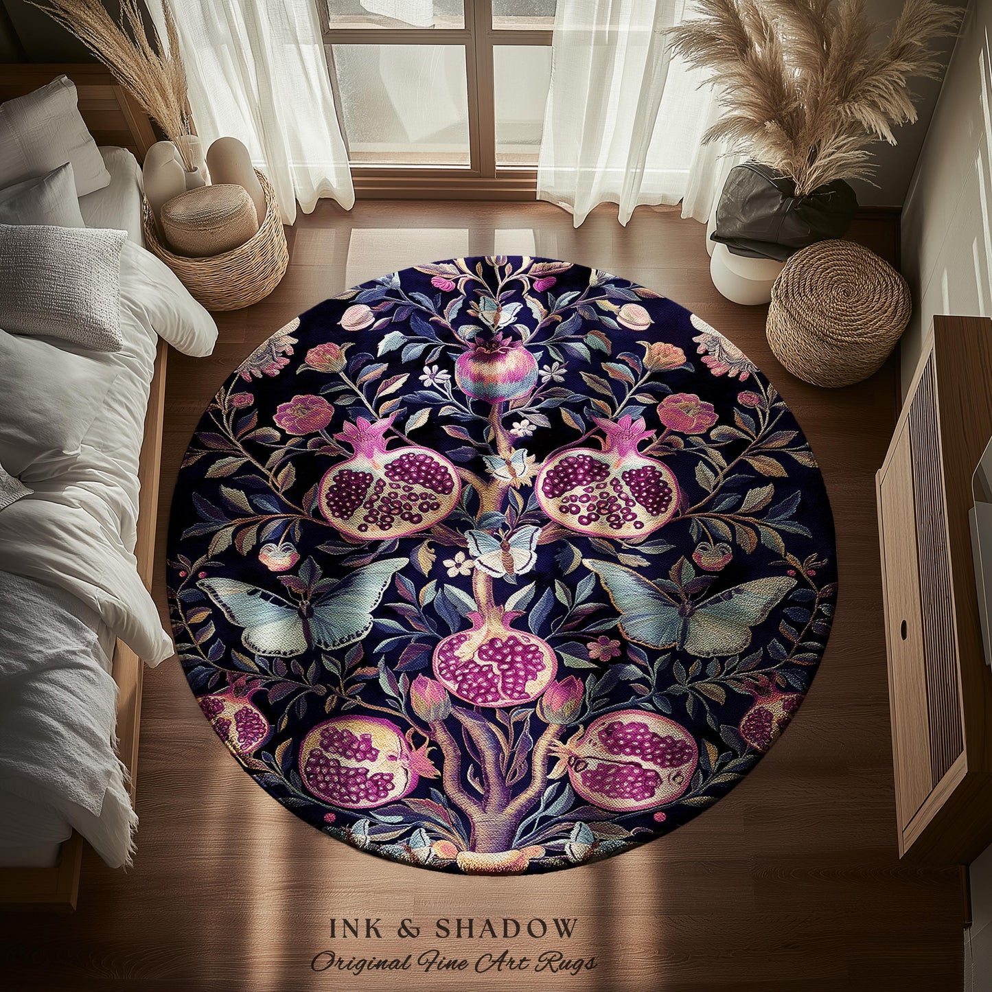 Whimsical Pomegranate Butterfly Rug Enchanted Woodland Victorian Gothic | Dark Academia Vintage Fairycore Botanical Art Ethereal Home Decor
