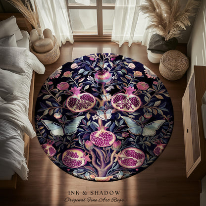 Whimsical Pomegranate Butterfly Rug Enchanted Woodland Victorian Gothic | Dark Academia Vintage Fairycore Botanical Art Ethereal Home Decor
