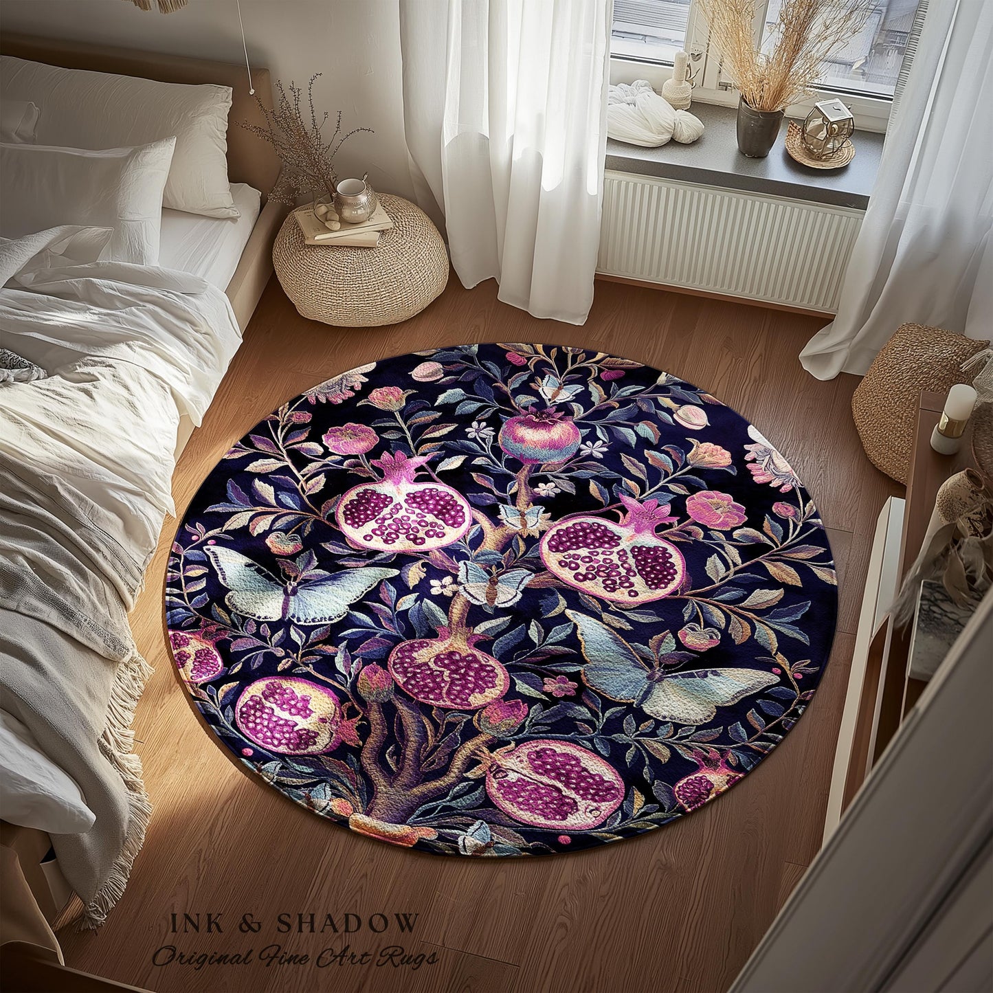 Whimsical Pomegranate Butterfly Rug Enchanted Woodland Victorian Gothic | Dark Academia Vintage Fairycore Botanical Art Ethereal Home Decor