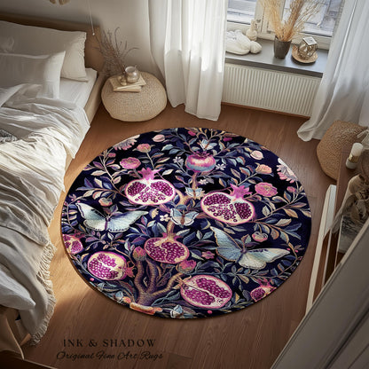 Whimsical Pomegranate Butterfly Rug Enchanted Woodland Victorian Gothic | Dark Academia Vintage Fairycore Botanical Art Ethereal Home Decor