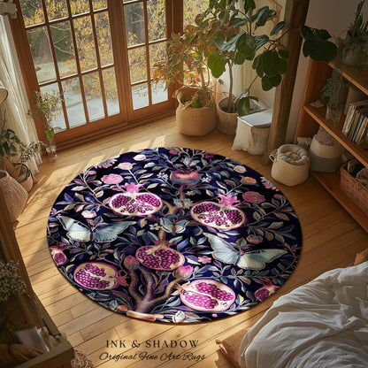 Whimsical Pomegranate Butterfly Rug Enchanted Woodland Victorian Gothic | Dark Academia Vintage Fairycore Botanical Art Ethereal Home Decor