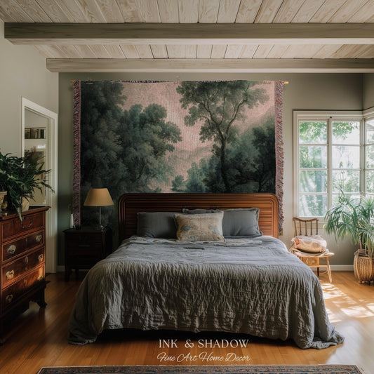 English Riverbank Soft Nature Wall Art | Hazy Green Woodland Traditional Verdure Tapestry Pastoral Scenery Botanical Woven Throw Blanket