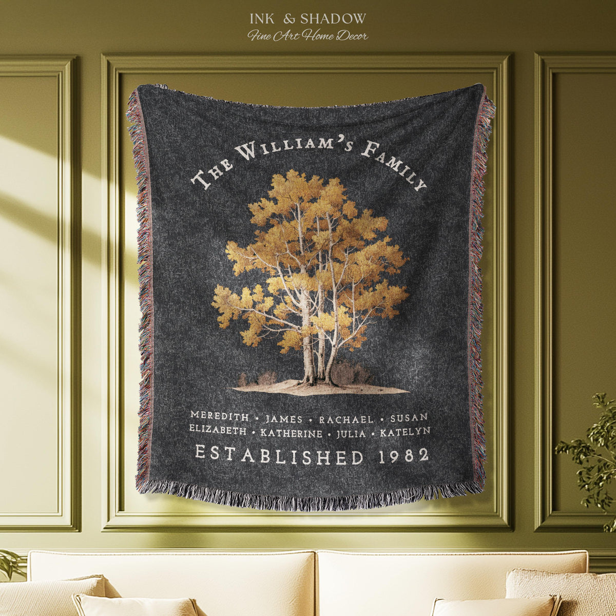 Custom Family Name Blanket Woven | Family Tree Wall Art Blanket Custom Family Gift Sentimental Gift for Mom Personalized Heritage Blanket |