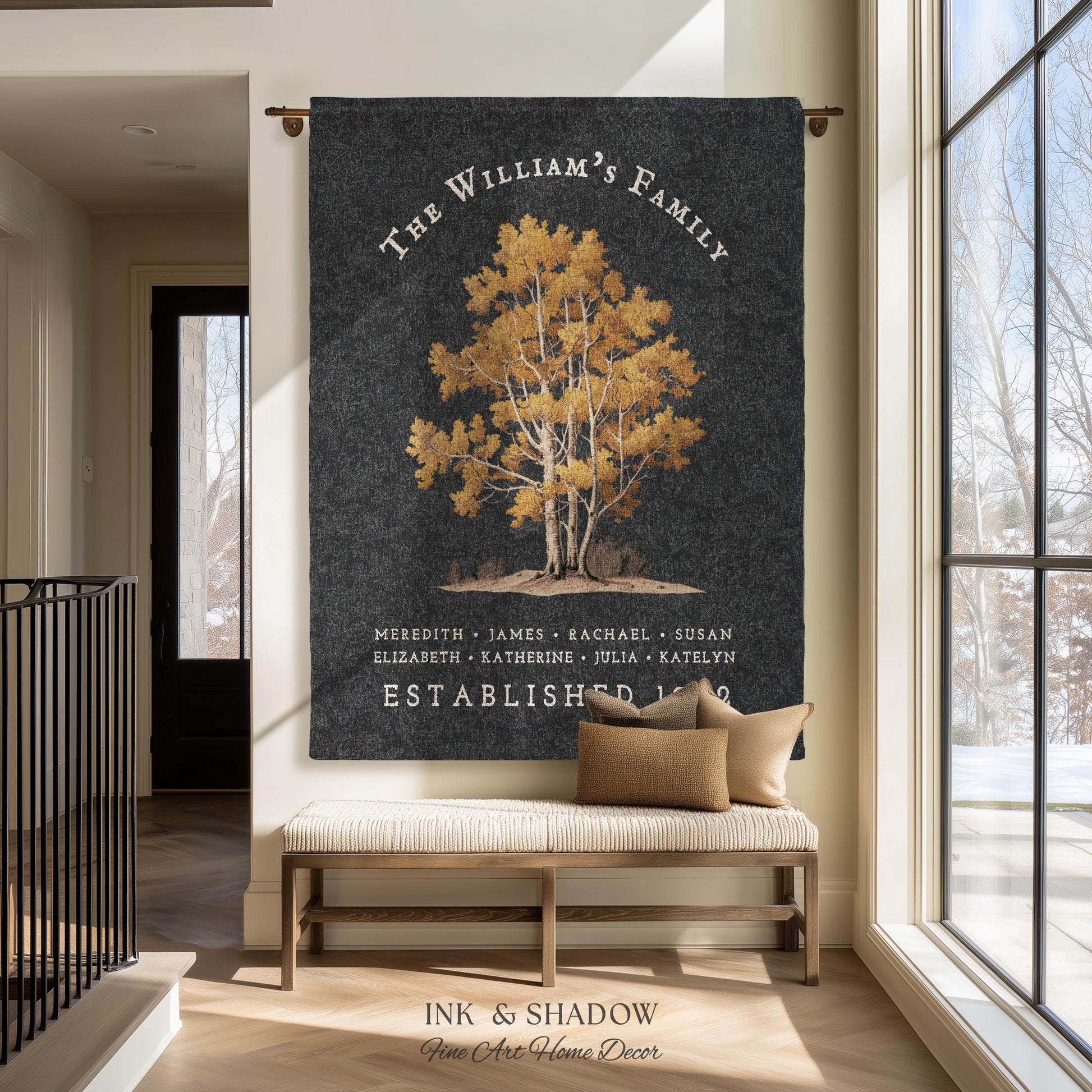Custom Family Name Blanket Woven | Family Tree Wall Art Blanket Custom Family Gift Sentimental Gift for Mom Personalized Heritage Blanket |